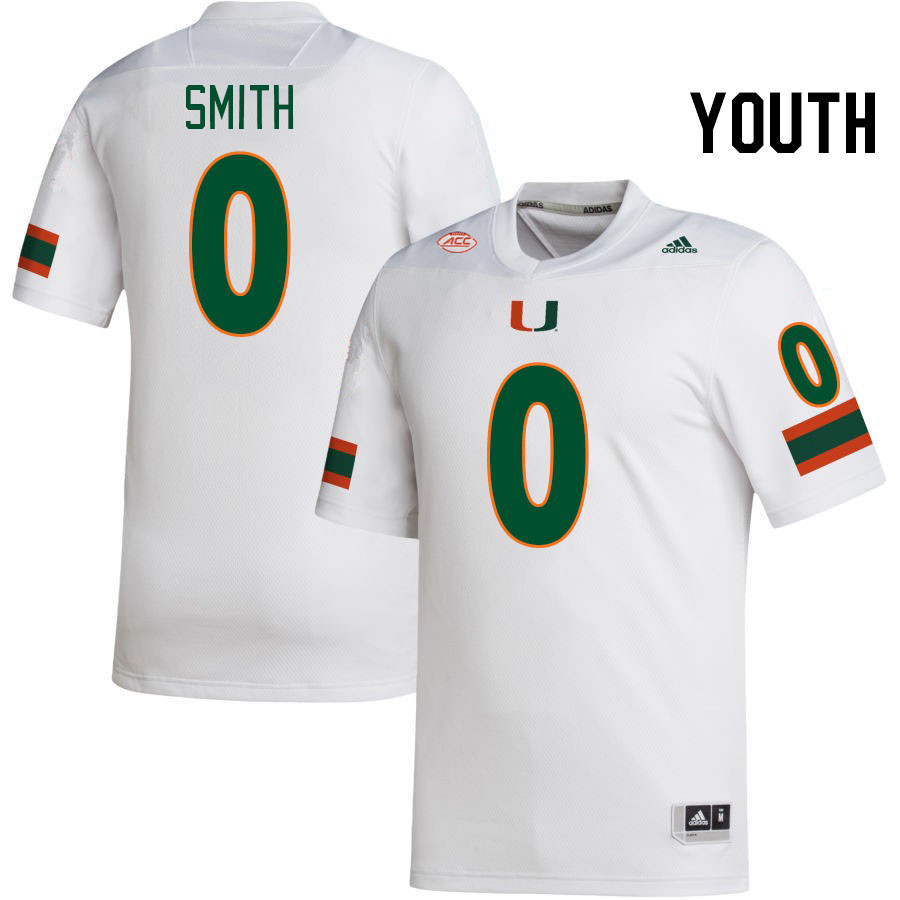 Youth #0 Brashard Smith Miami Hurricanes College Football Jerseys Stitched-White - Click Image to Close